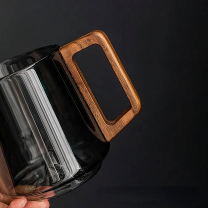 Zen coffee mugs – Smoked glass with hidden mountain & wooden handle